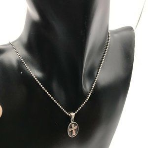 Vintage 925 Italy Sterling Cross Pendant on 16” Ball Chain Necklace